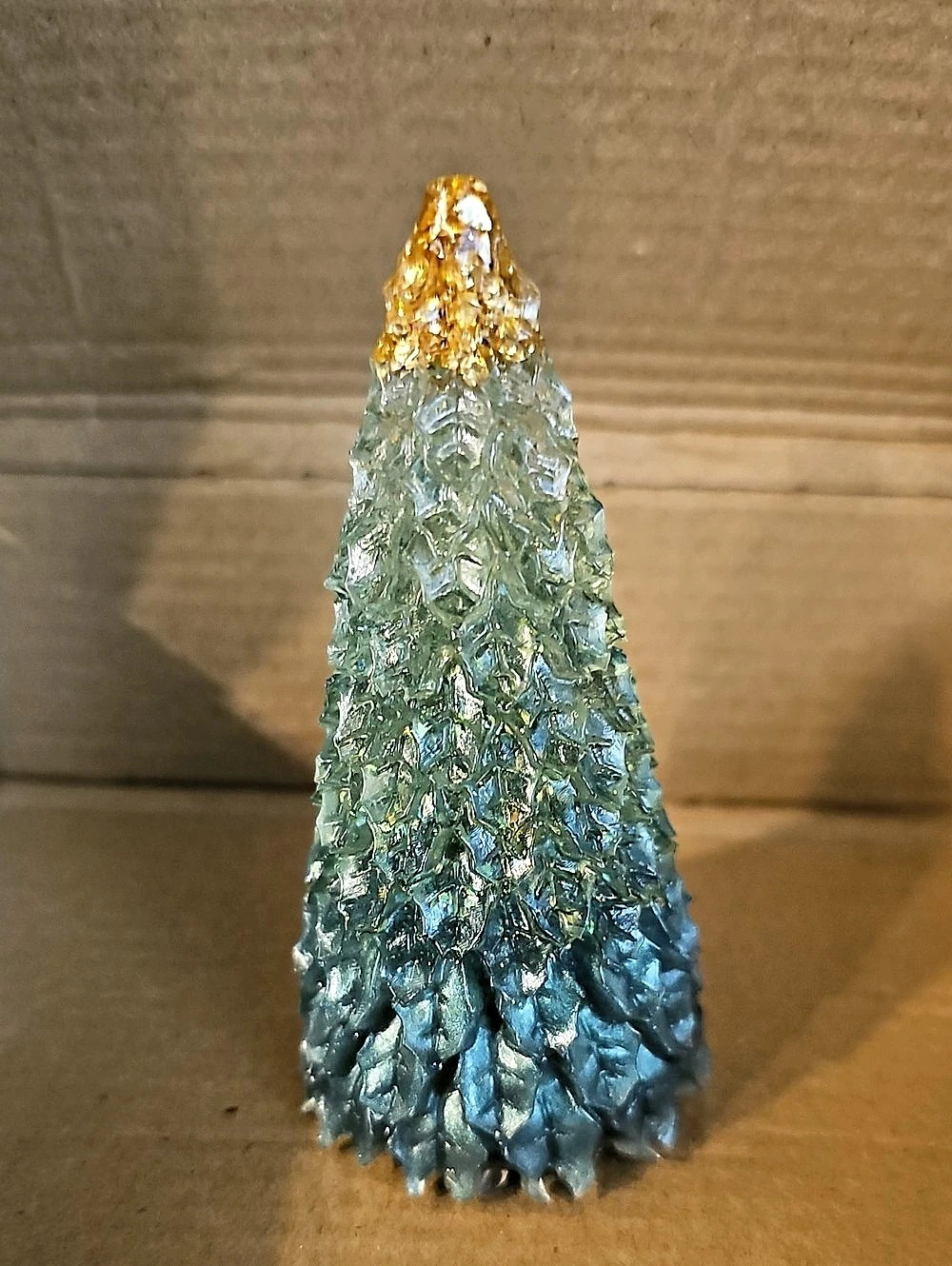 Hand Crafted 4" Blue Gold Christmas Tree Resin Figurine Decor - Picture 3 of 5